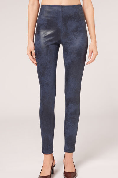 Calzedonia Leggings Suede Effetto Vintage Donna Blu S