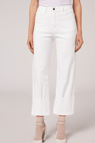 Calzedonia Jeans a Culotte con Risvolto Removibile Donna Bianco XS