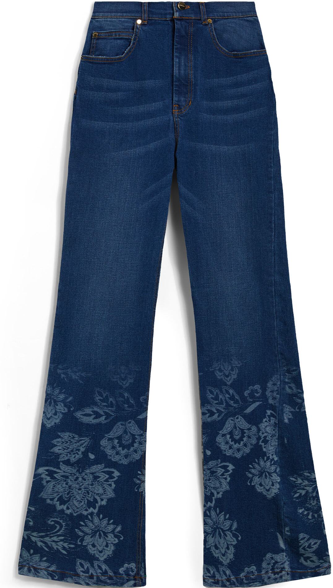 Freddy Jeans vita alta flondo a zampa decorato da grafica floreale Denim Blu Medio-Tob. Seams Donna Extra Small