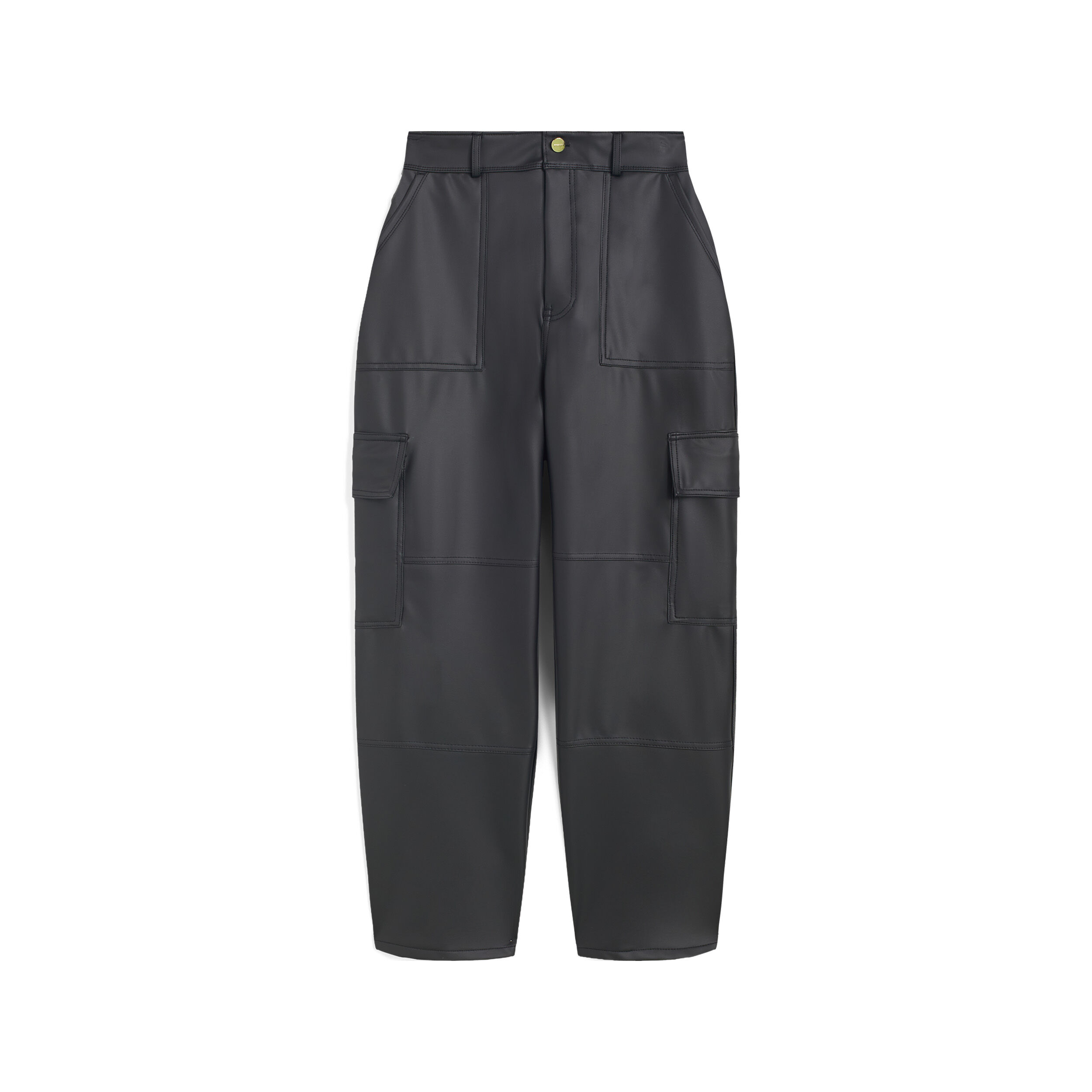Freddy Pantaloni cargo in similpelle gamba straight cropped Nero Donna Extra Small