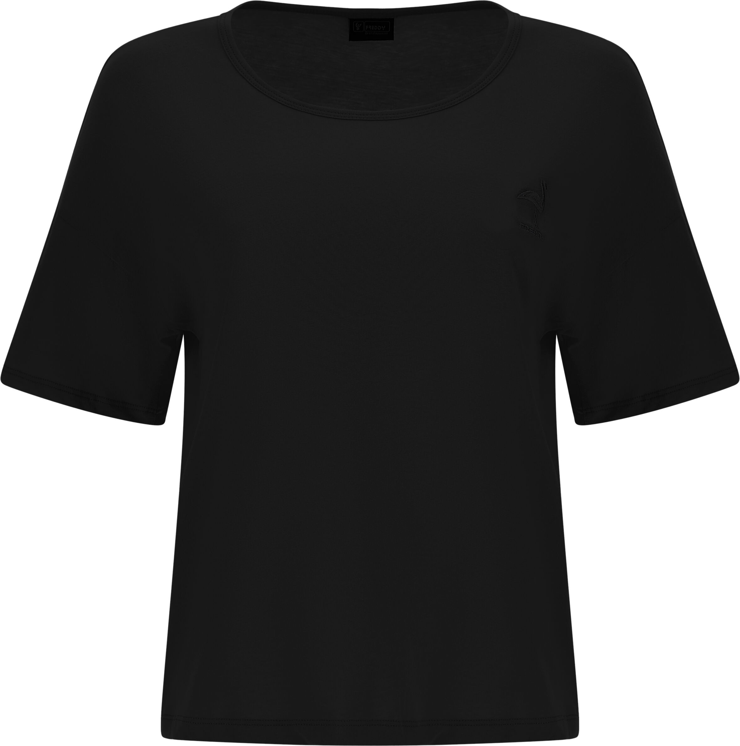 Freddy T-shirt in jersey leggero con patch fenicottero in tono Nero Donna Extra Small