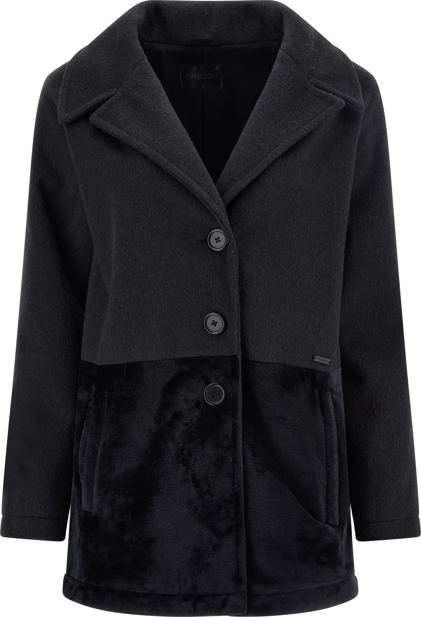 Freddy Cappotto monopetto con inserto sul fondo in pelliccia teddy Nero Donna Small