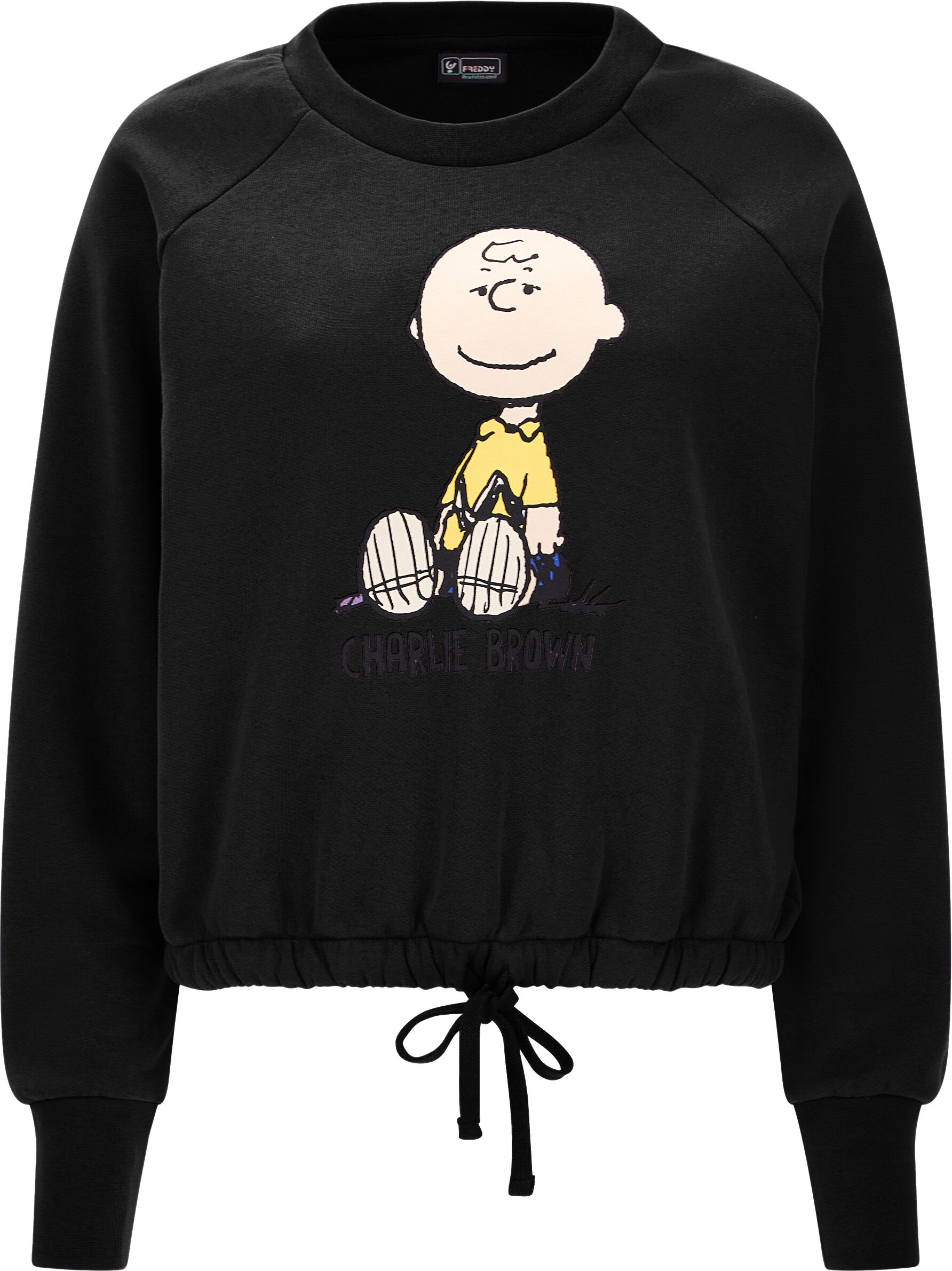 Freddy Felpa corta con coulisse in vita e stampa Charlie Brown Nero Donna Extra Small