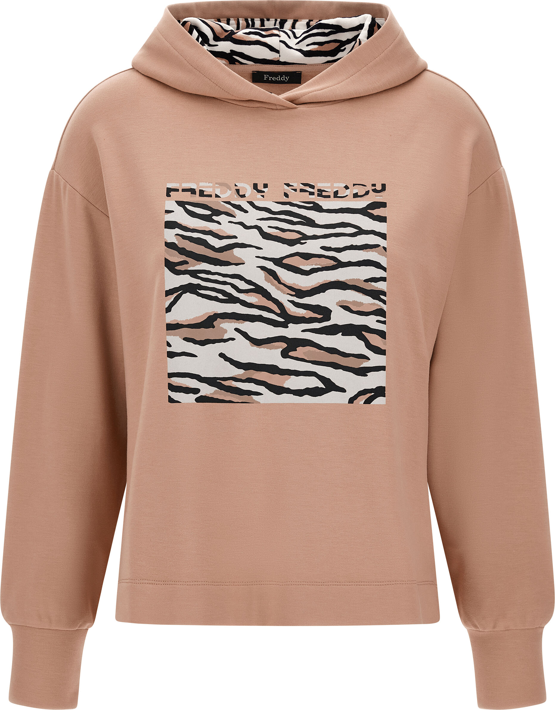 Freddy Felpa in viscosa con cappuccio e stampa centrale tigrata Roebuck Animalier Donna Extra Large