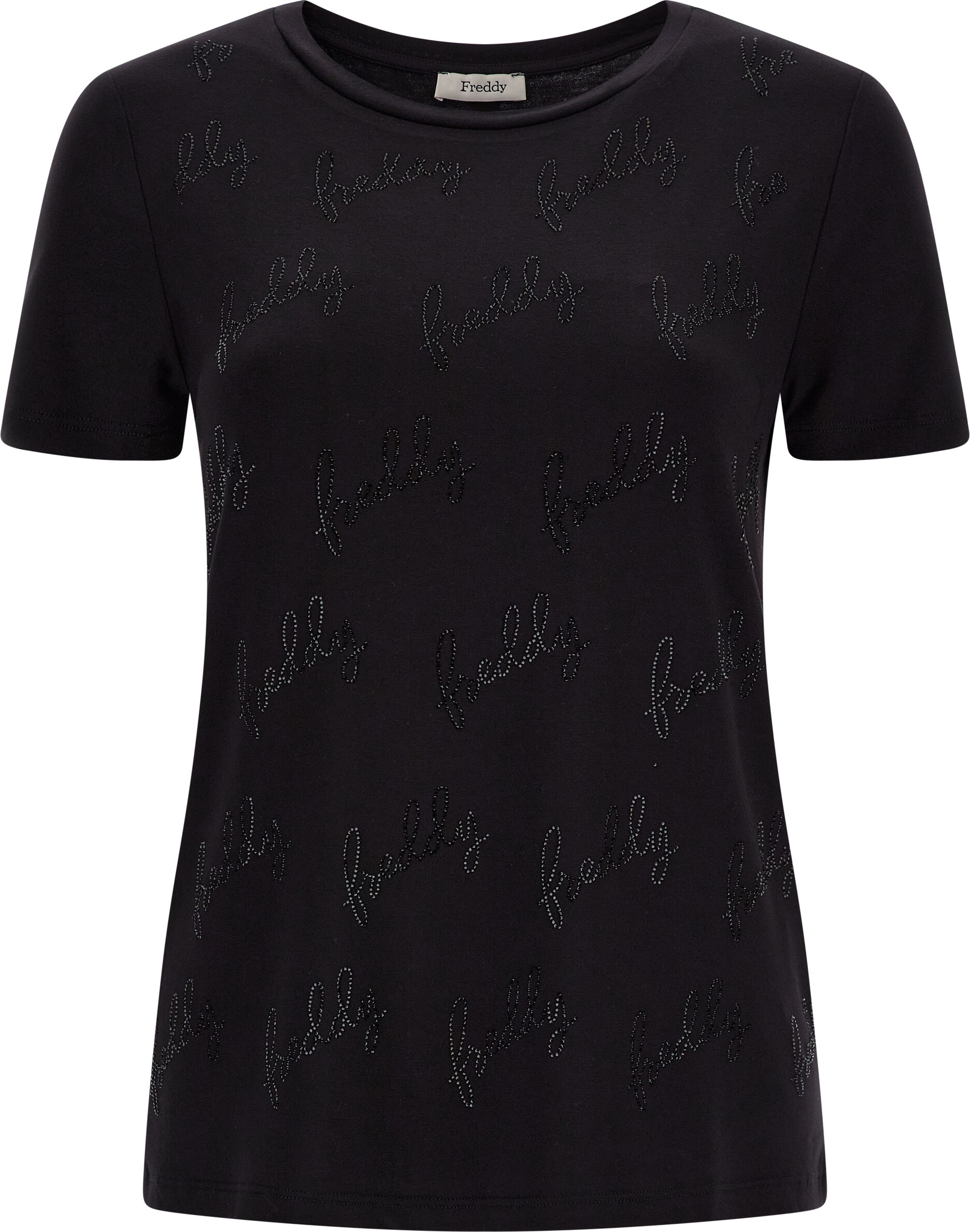 Freddy T-shirt con logo all-over in strass sul fronte Black- Gray Black Donna Extra Small