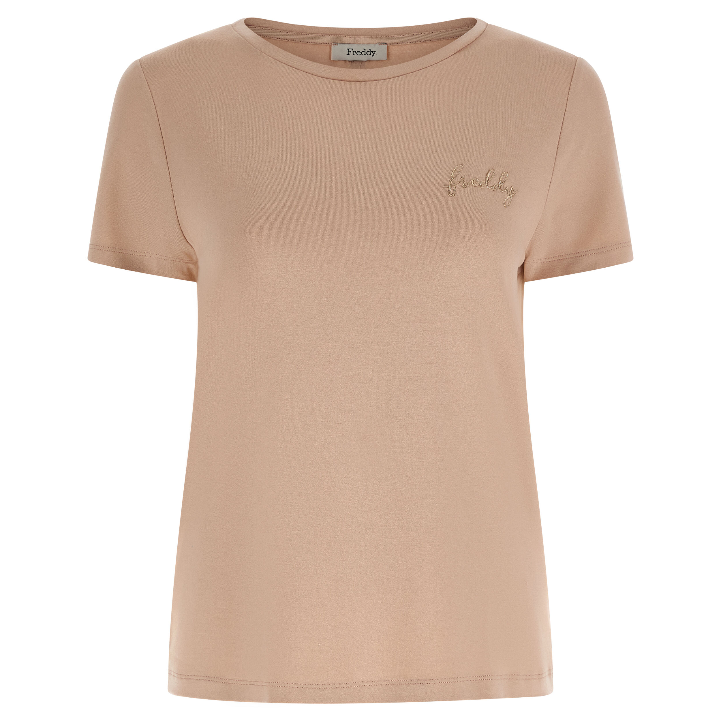 Freddy T-shirt in jersey viscosa con logo ricamato in lurex Cameo Rose Donna Extra Large