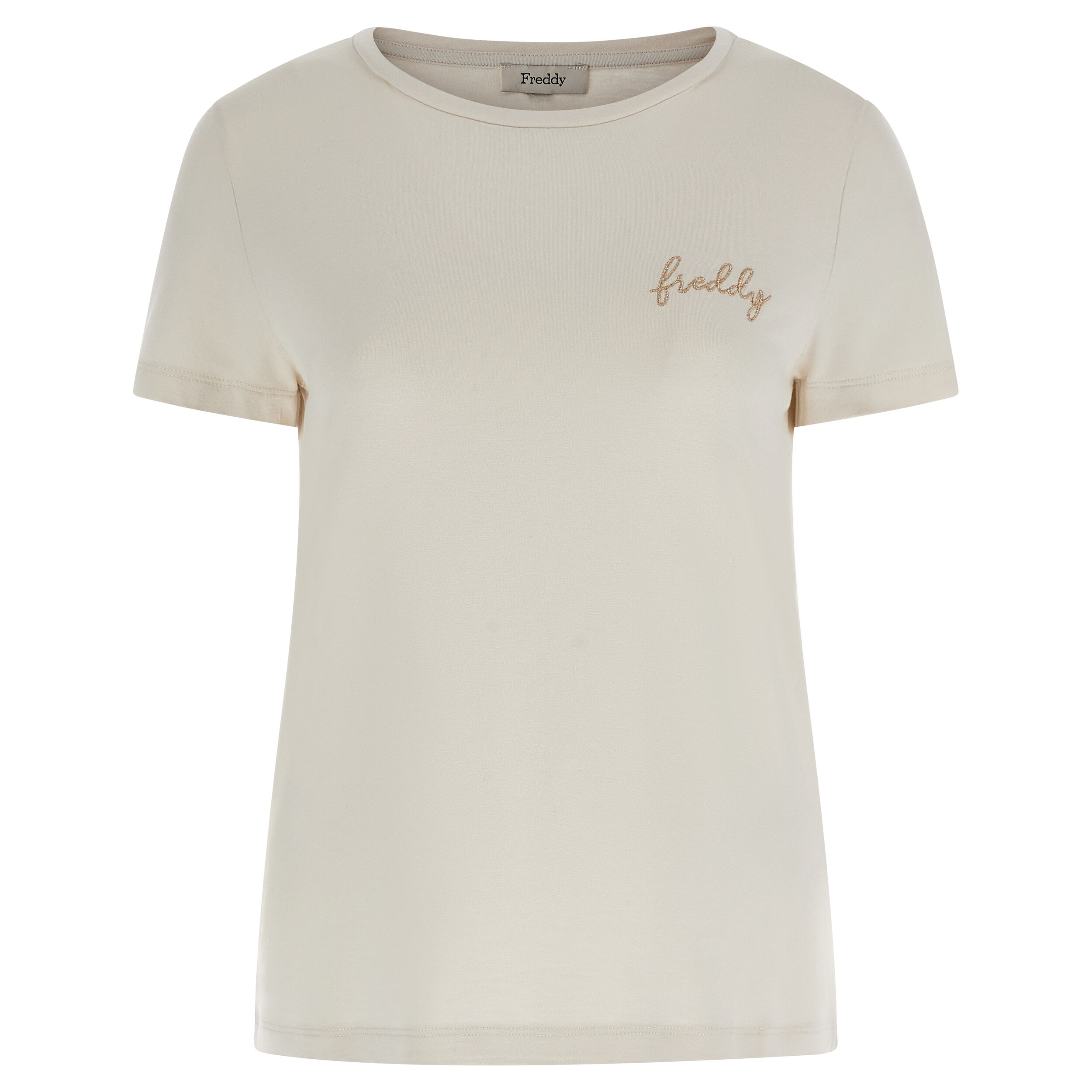 Freddy T-shirt in jersey viscosa con logo ricamato in lurex White Sand Donna Large
