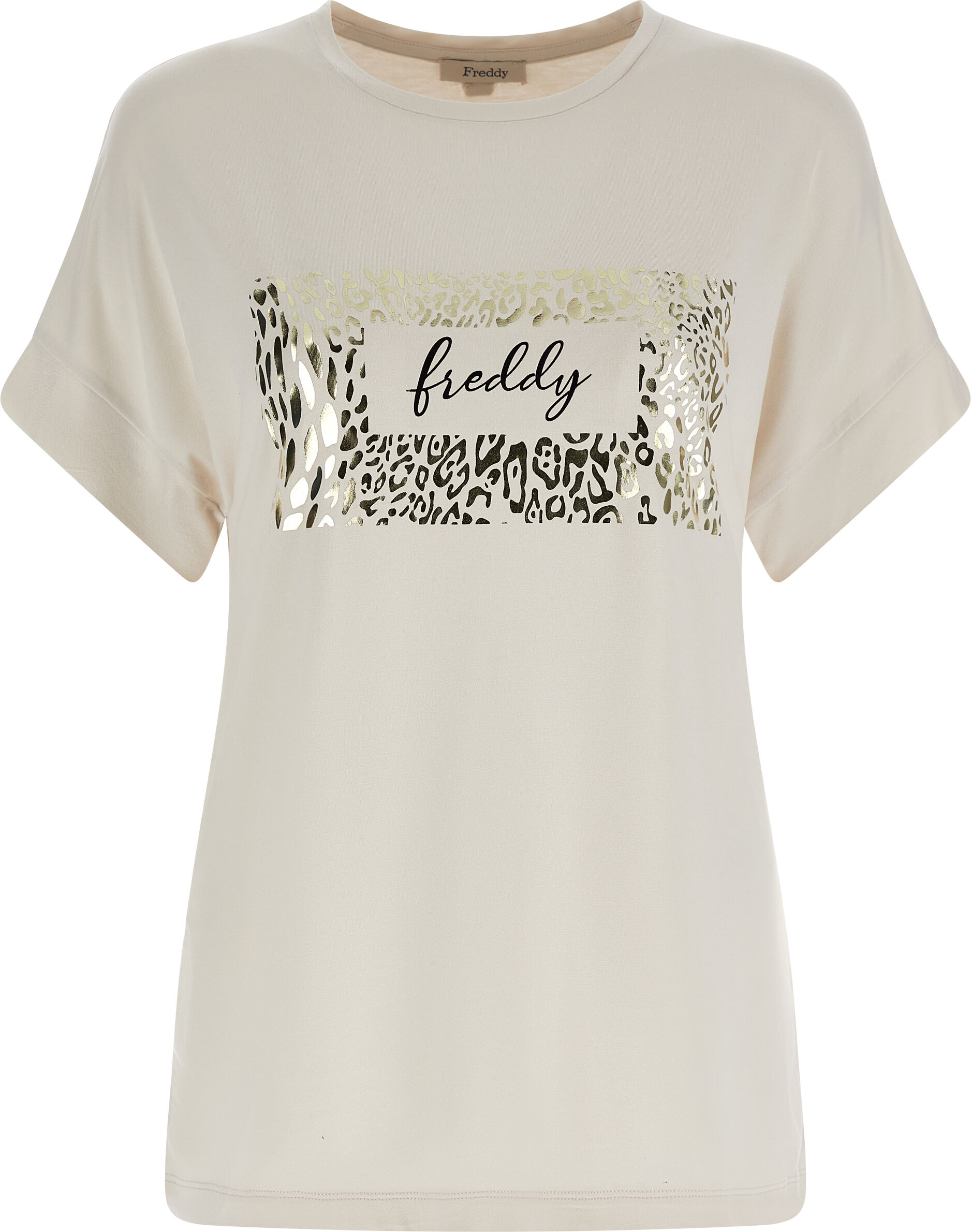 Freddy T-shirt in jersey viscosa con grafica lucida in tono colore White Sand Donna Small