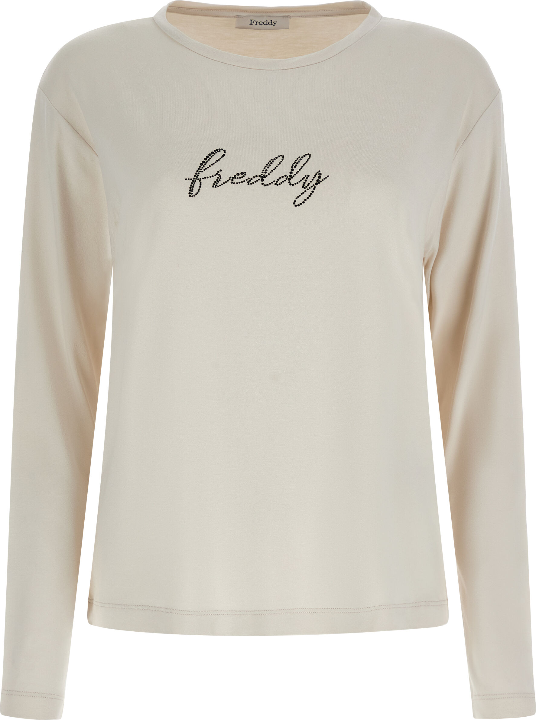 Freddy T-shirt manica lunga in jersey viscosa con logo in strass White Sand Donna Large