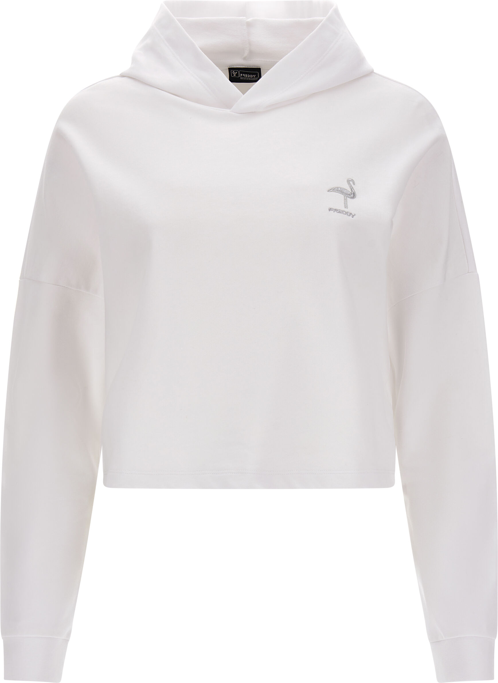 Freddy Felpa cropped con cappuccio e patch fenicottero in tono Bianco Donna Extra Small