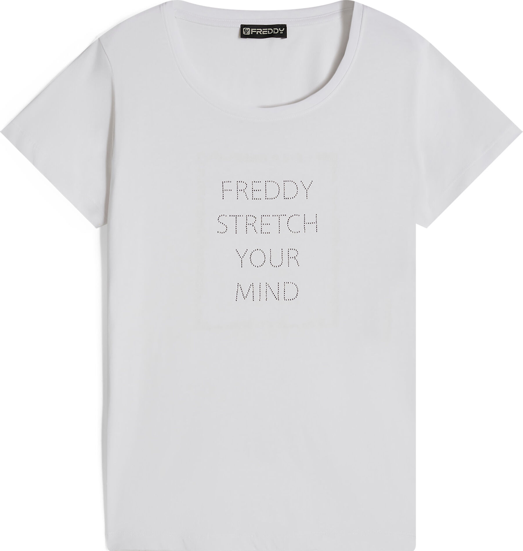 Freddy T-shirt da donna in jersey leggero con slogan in strass Bianco Donna Extra Large