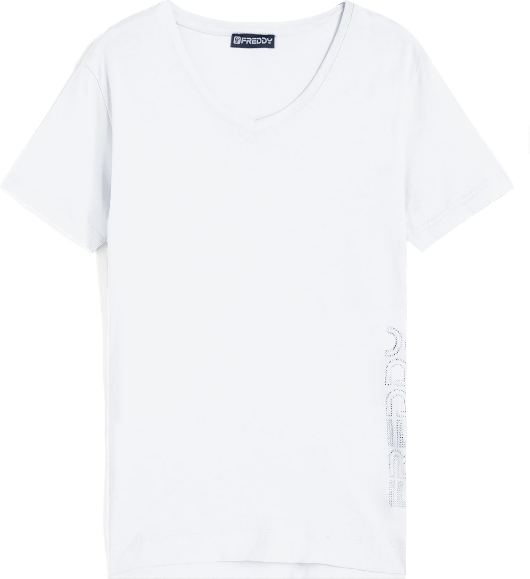 Freddy T-shirt in jersey leggero con logo in strass sul fianco Bianco Donna Extra Large