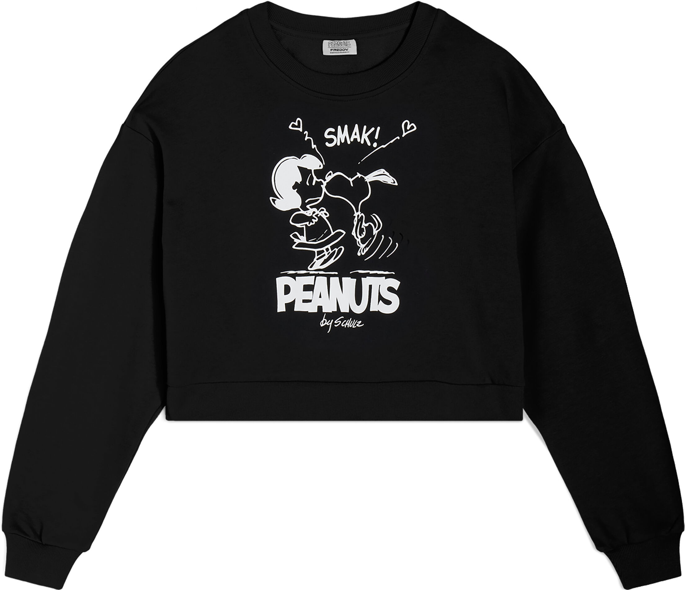 Freddy Felpa girocollo corta e comfort fit con grafica Peanuts Nero Donna Large