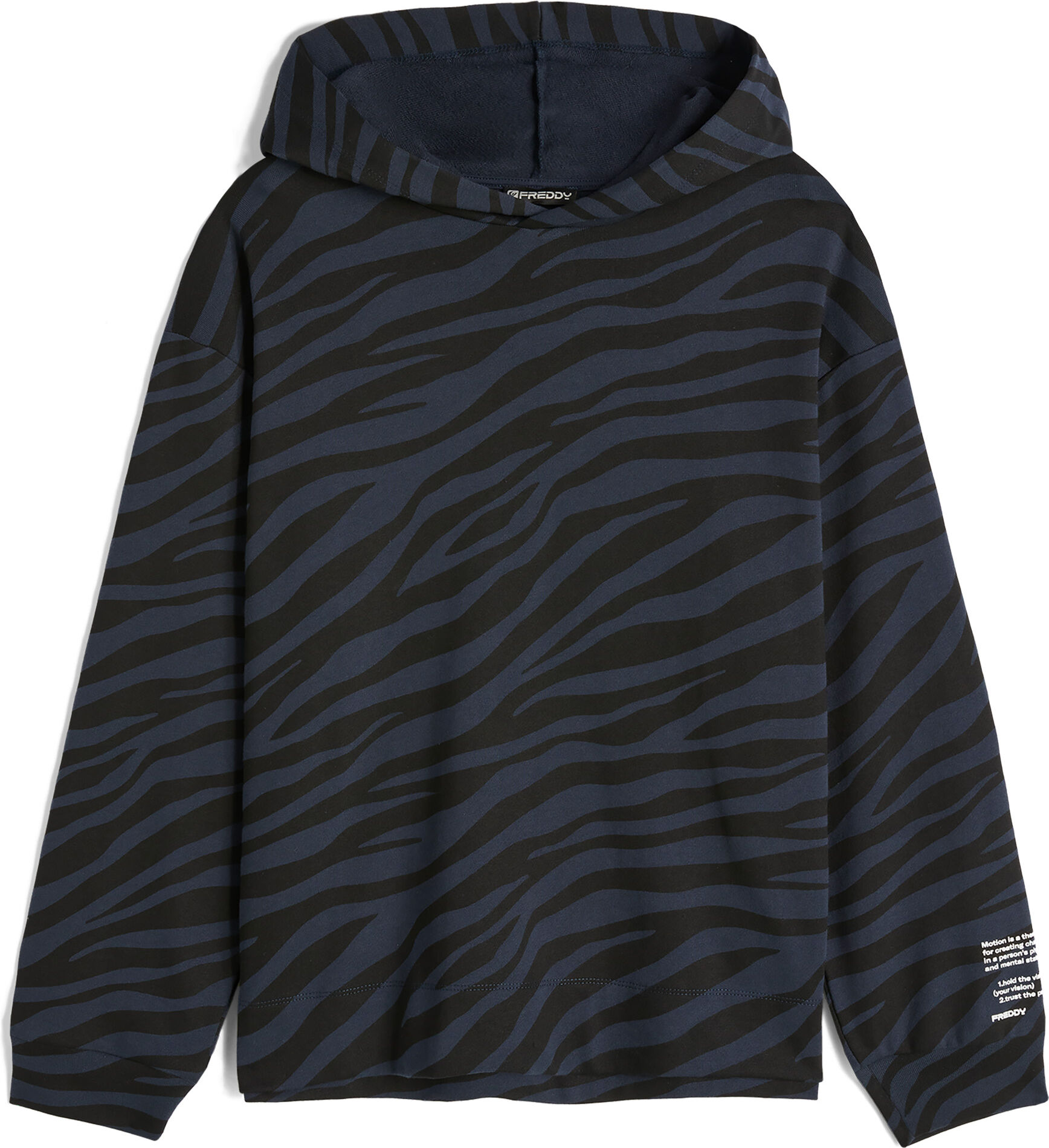 Freddy Felpa donna stampa zebrata con cappuccio e spacchi laterali Zebra Animalier - Black Donna Extra Small