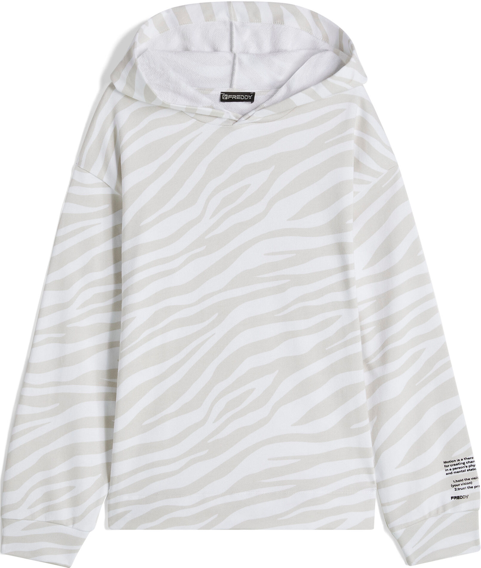 Freddy Felpa donna stampa zebrata con cappuccio e spacchi laterali Zebra Animalier - White Donna Large