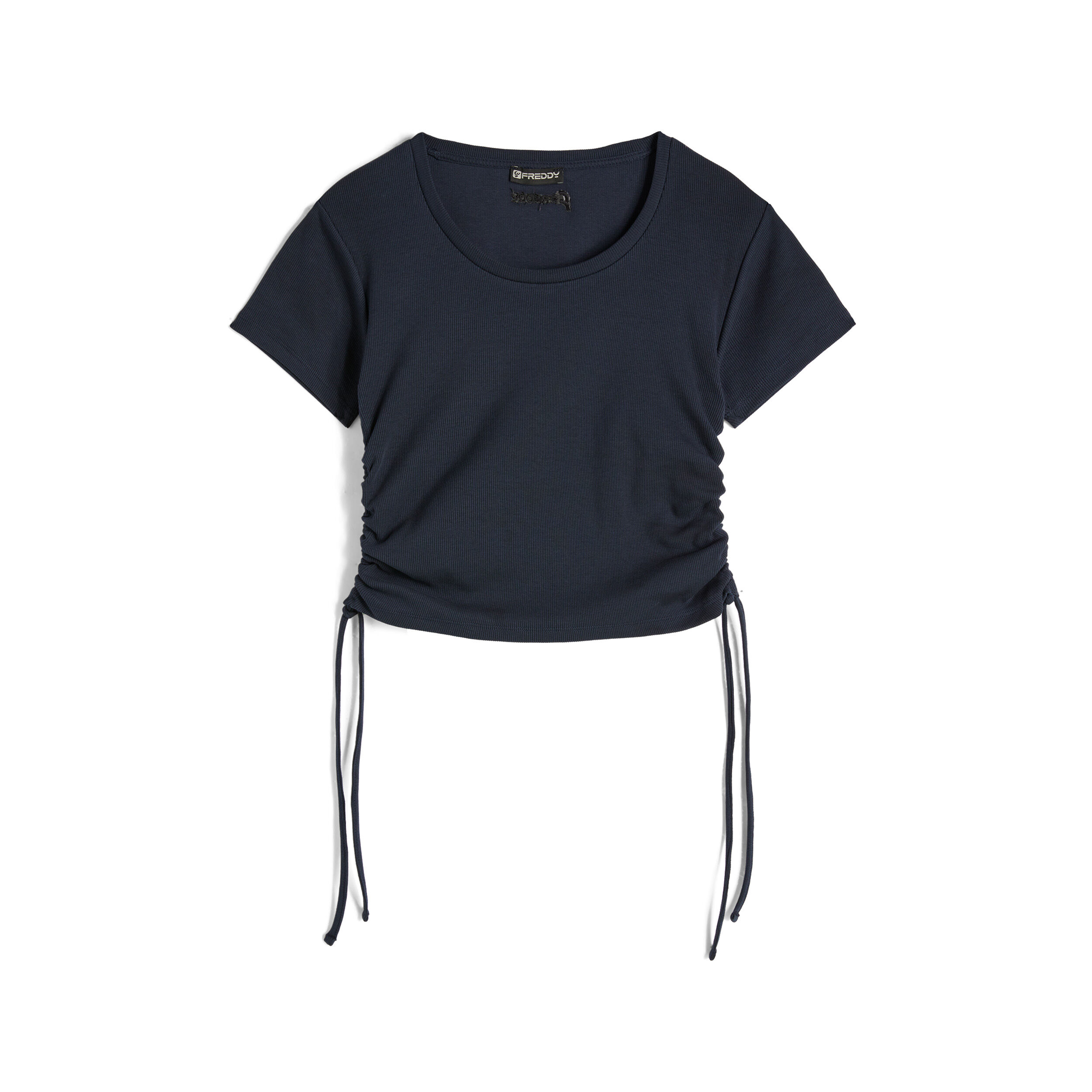 Freddy T-shirt donna slim fit in costina con laccetti sui fianchi Blu Navy Donna Small