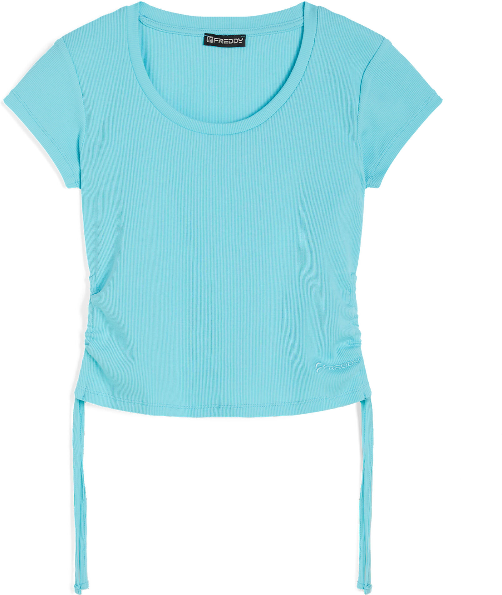 Freddy T-shirt donna slim fit in costina con laccetti sui fianchi Blue Radiance Donna Small