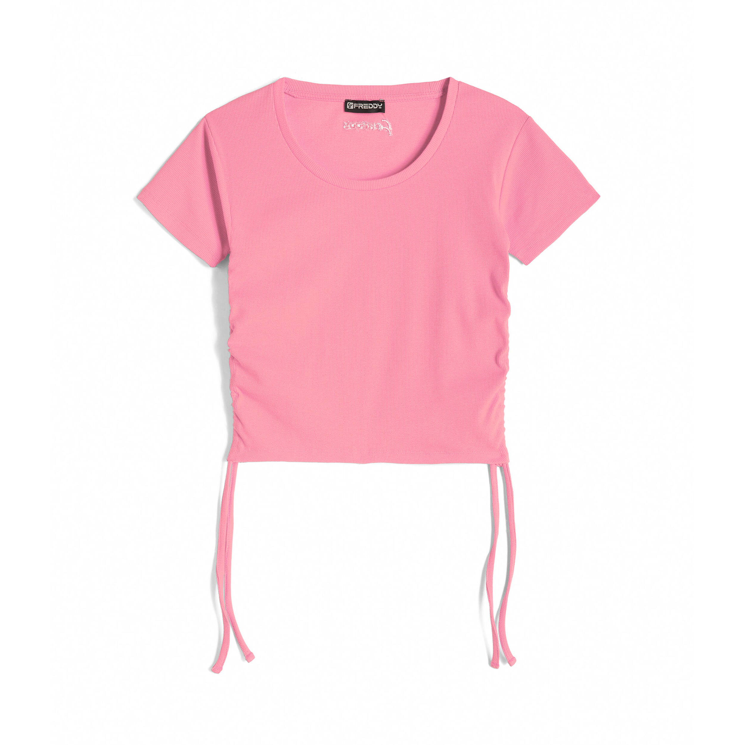 Freddy T-shirt donna slim fit in costina con laccetti sui fianchi Pink Carnation Donna Extra Large