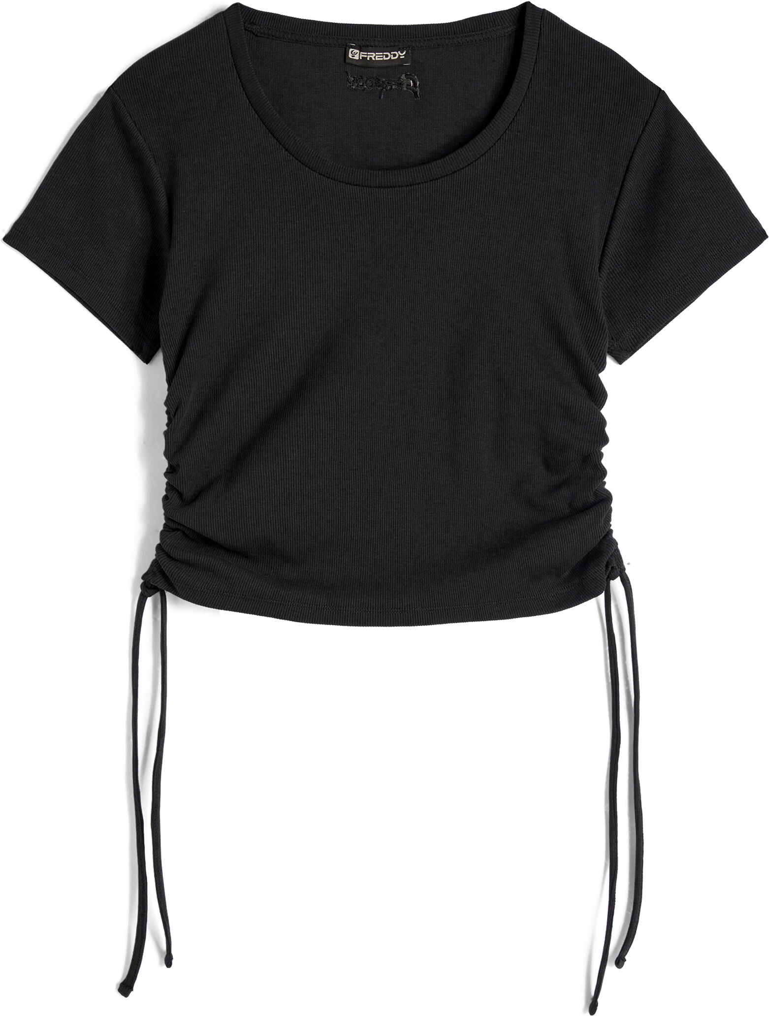 Freddy T-shirt donna slim fit in costina con laccetti sui fianchi Nero Donna Extra Large