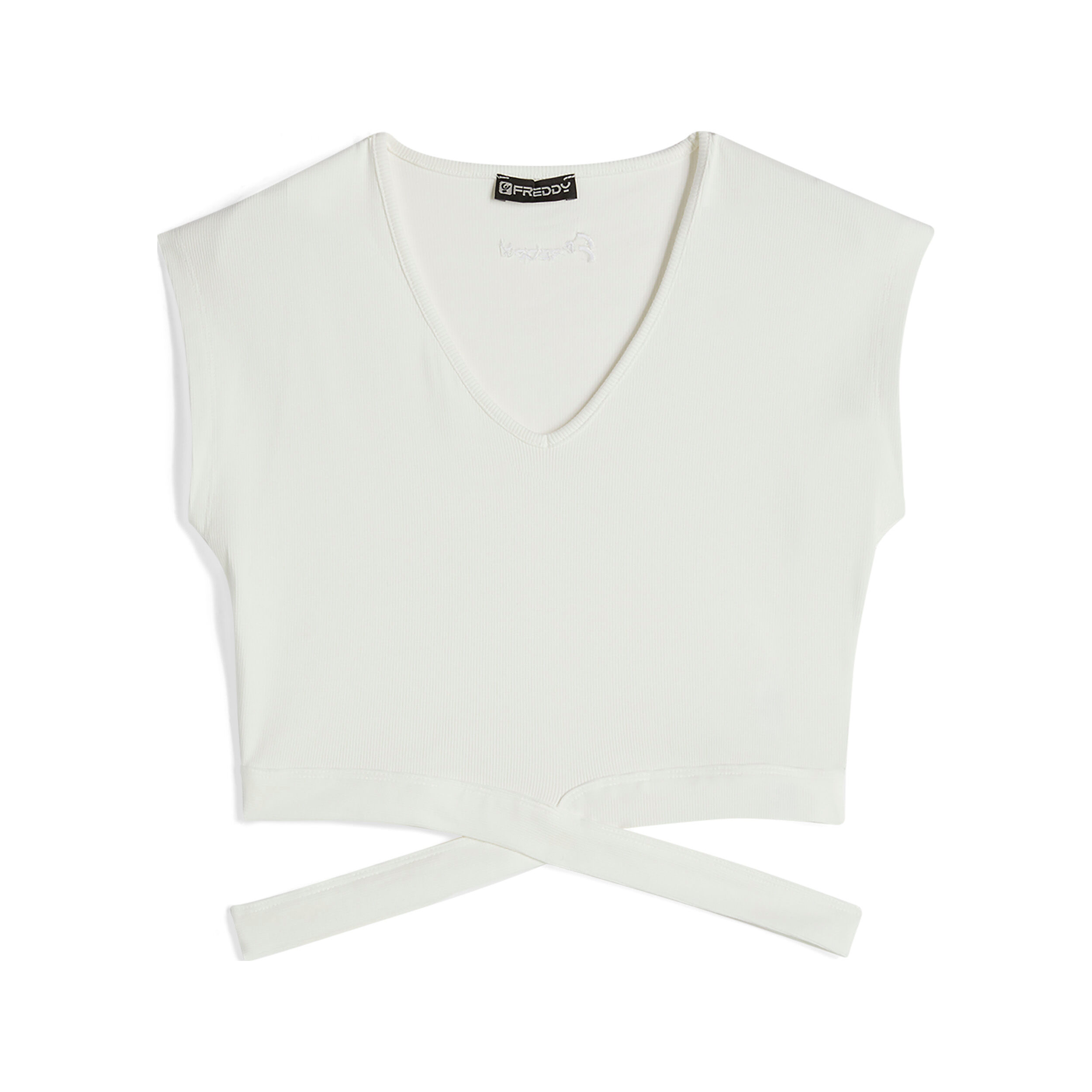 Freddy T-shirt slim fit in costina con gioco di incroci sul fondo White Alyssum Donna Extra Large