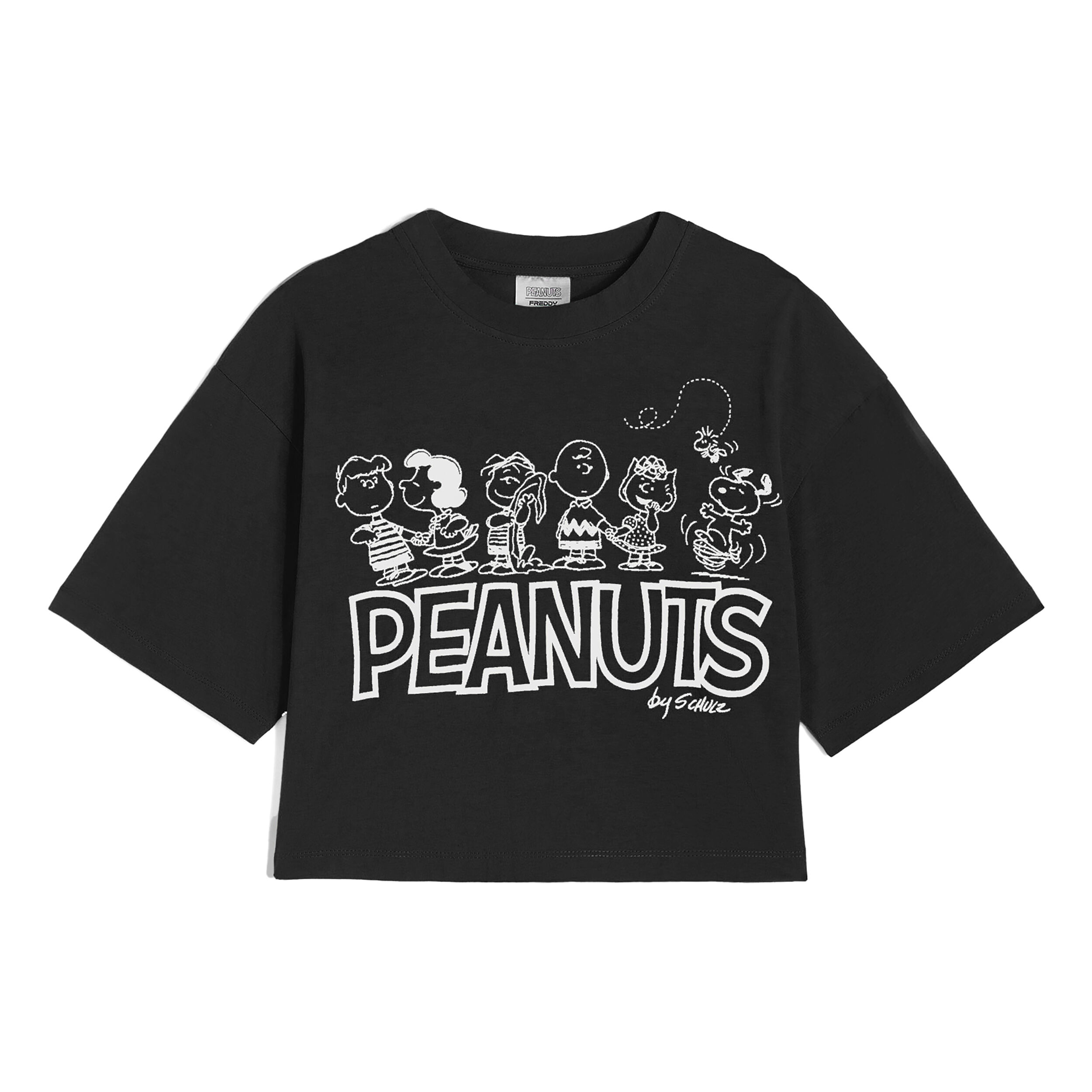 Freddy T-shirt donna corta in jersey con grafica Peanuts Nero Donna Extra Large