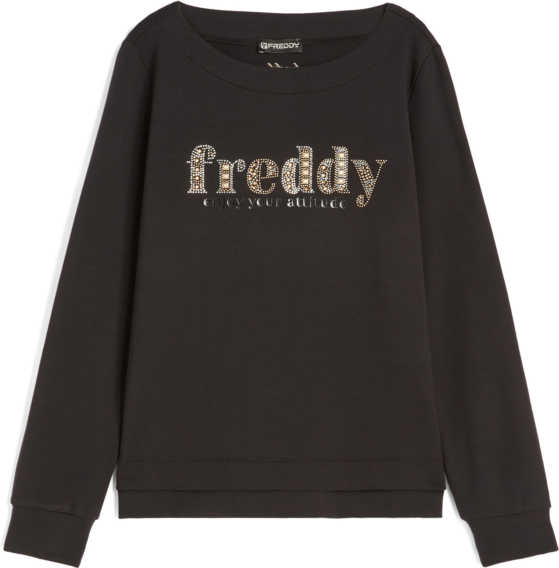 Freddy Felpa girocollo in french terry modal con logo in strass Nero Donna Extra Large