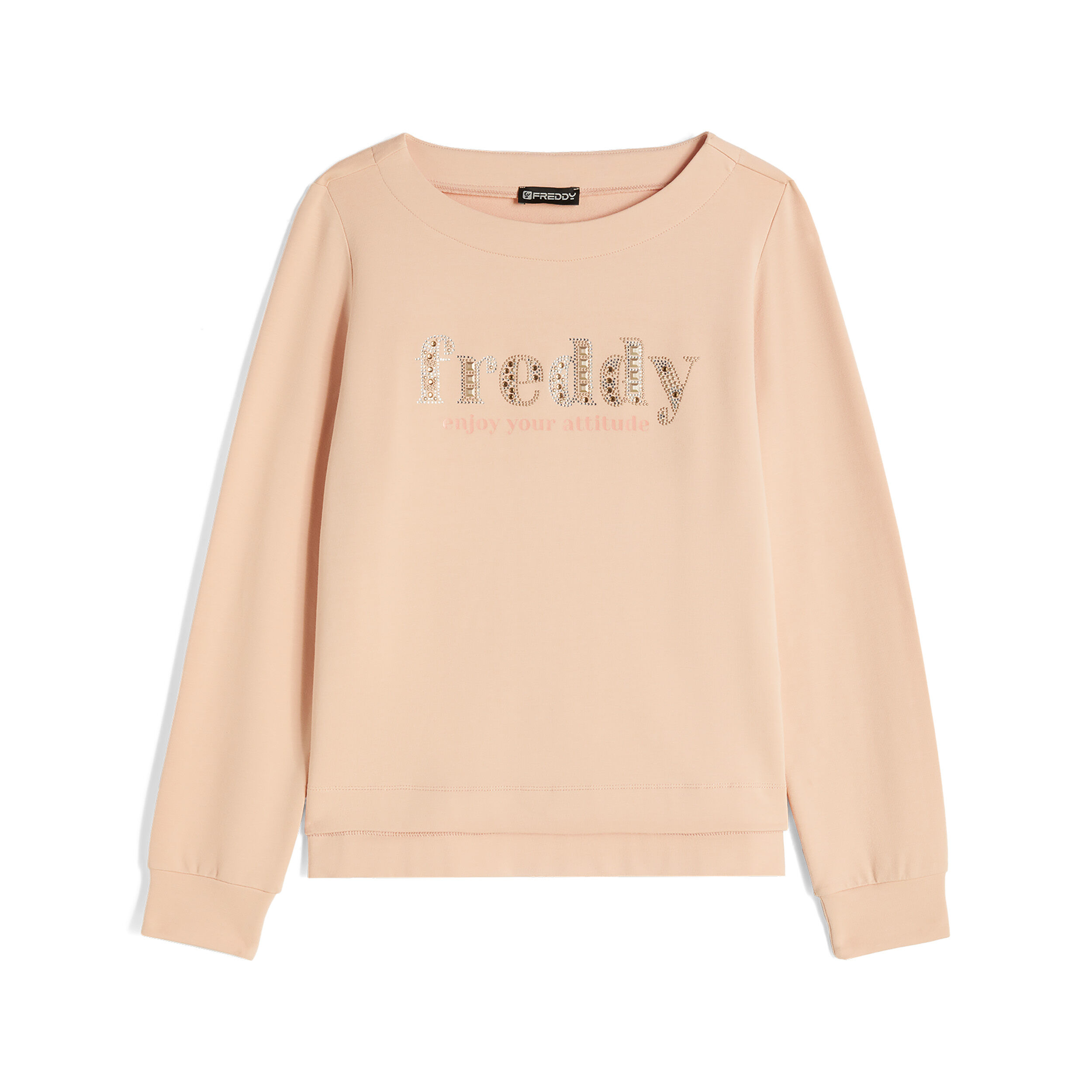 Freddy Felpa girocollo in french terry modal con logo in strass Pink Sand Donna Extra Large