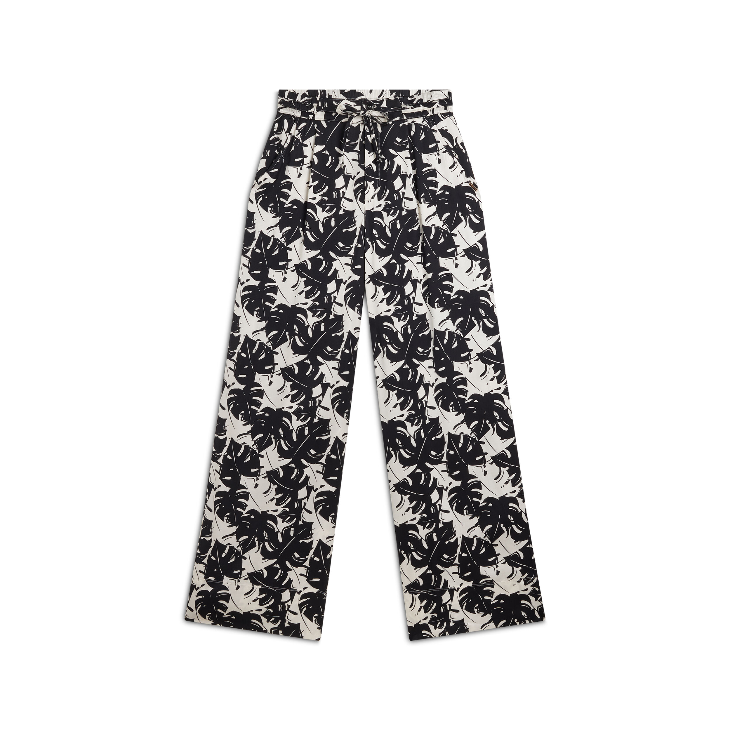 Freddy Pantaloni culotte gamba ampia in viscosa stampa tropical Black And White Allover Flower Donna Extra Small