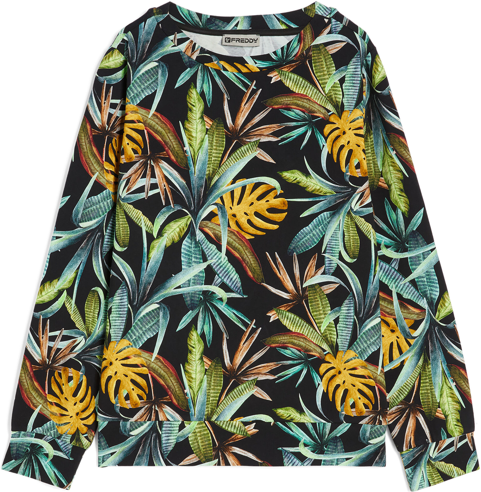 Freddy Felpa donna girocollo in jersey stampato fantasia tropical Black - Allover Flower Donna Extra Large