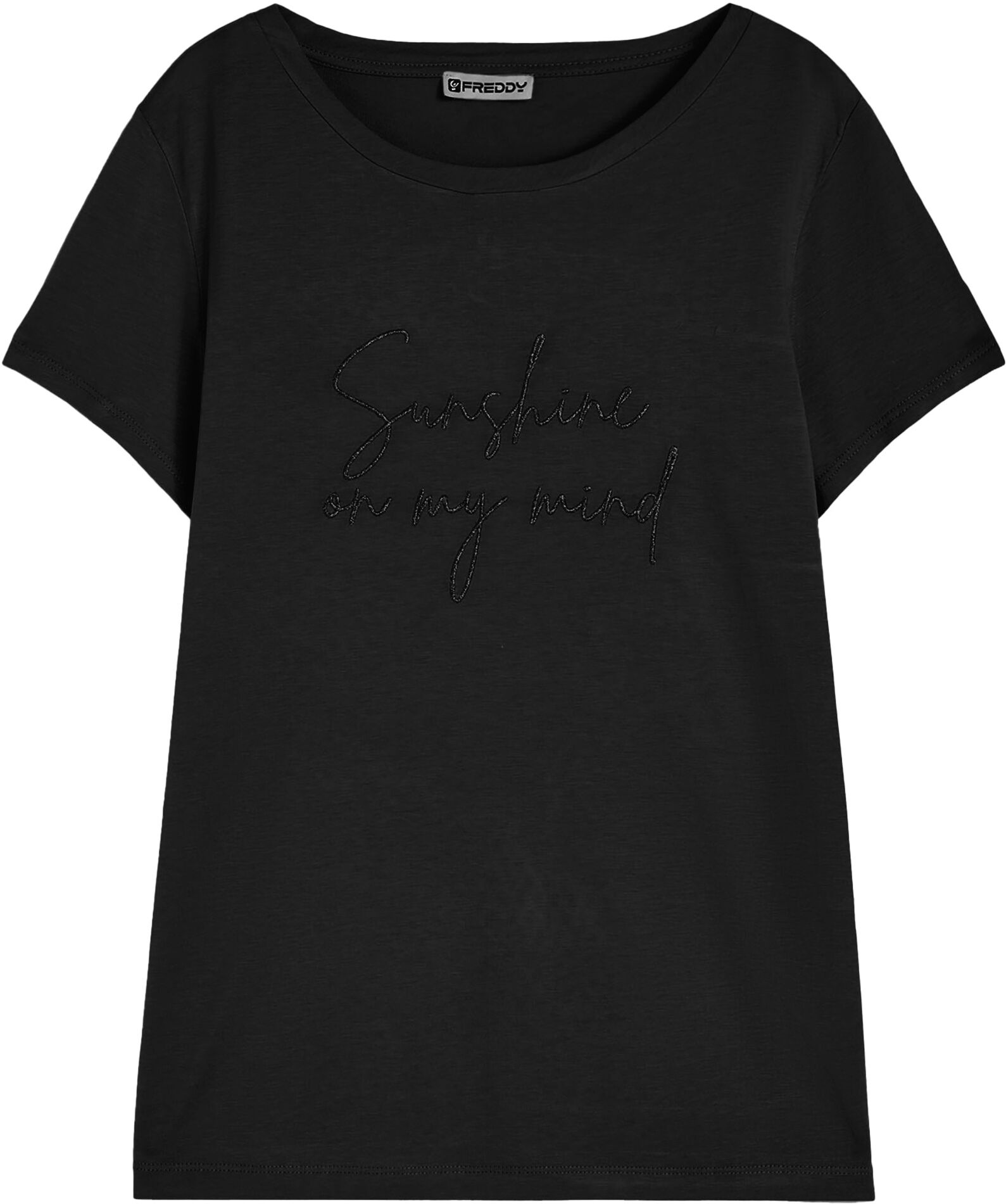 Freddy T-shirt donna in jersey modal con ricamo dorato Nero Donna Extra Small