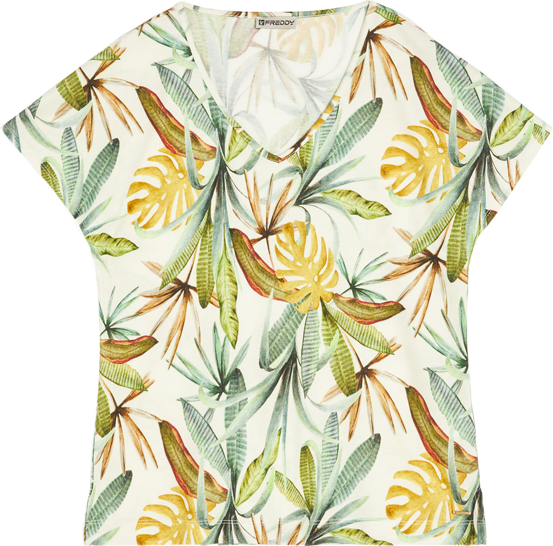 Freddy T-shirt scollo a V in jersey modal stampa tropical all over White - Allover Flower Donna Extra Large