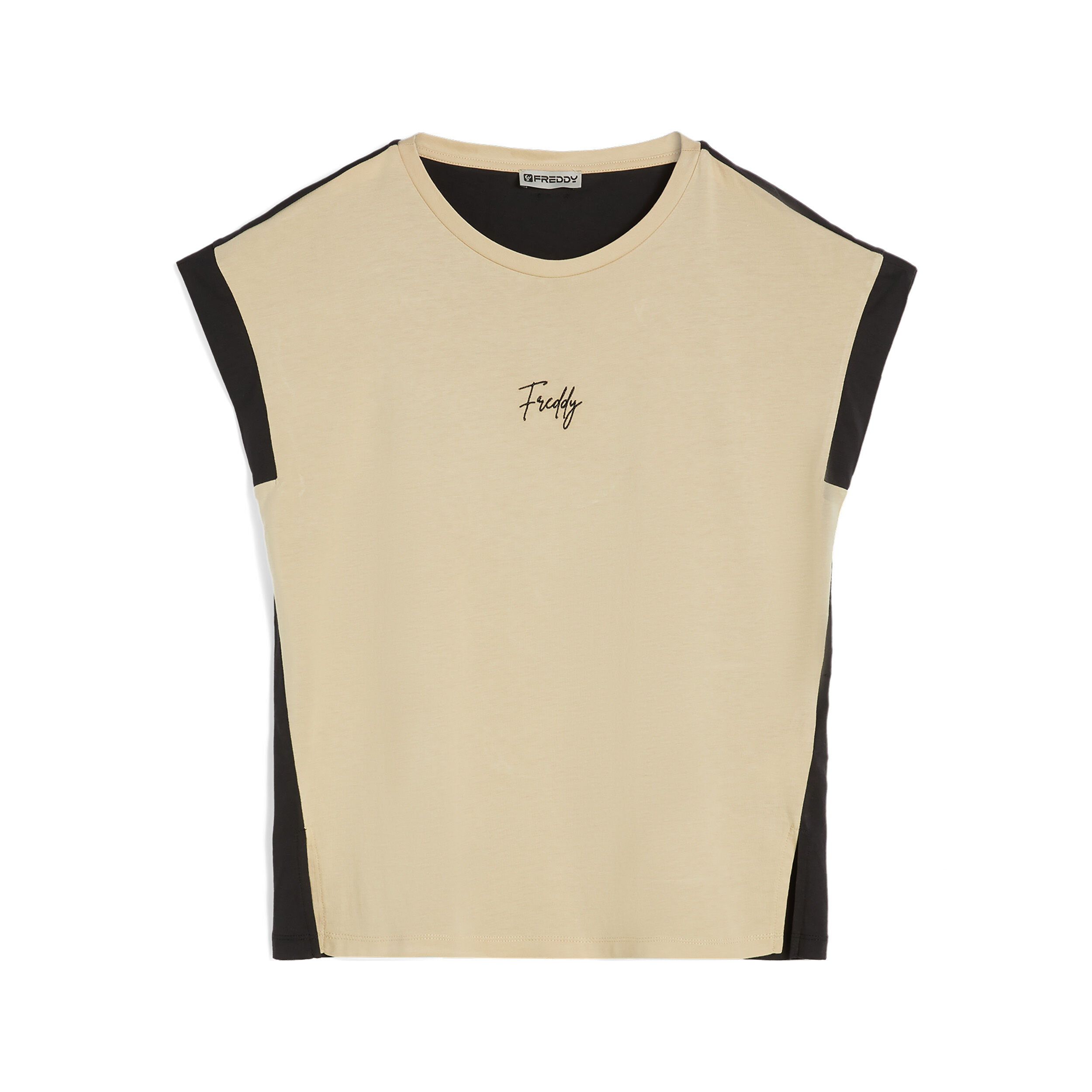 Freddy T-shirt da donna senza maniche in jersey modal bicolore Check Beige -Black Donna Small