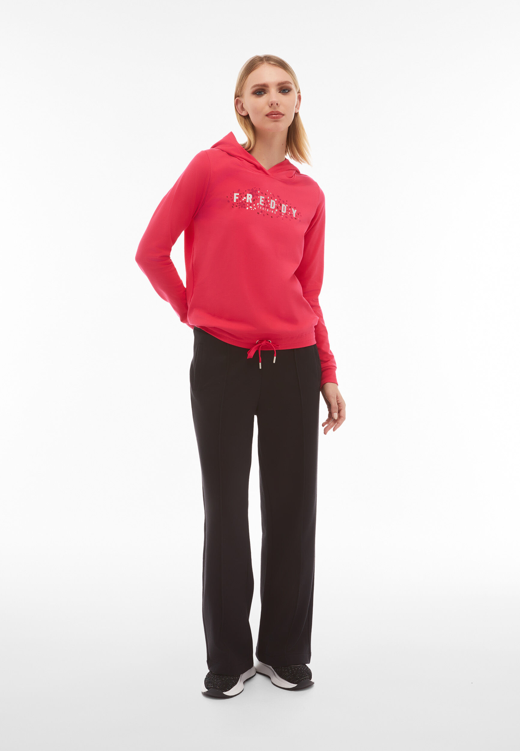 Freddy Felpa donna leggera con cappuccio e logo glitter con fiori Rose Red Donna Extra Small