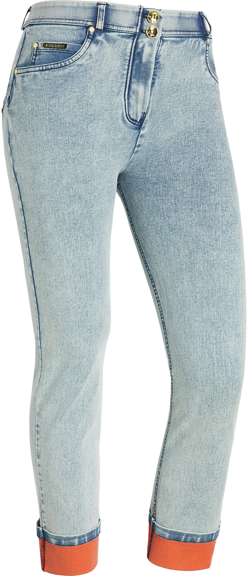 Freddy Jeans push up WR.UP® straight risvolto sul fondo a contrasto Denim Bleach Blue Seams Donna Extra Small