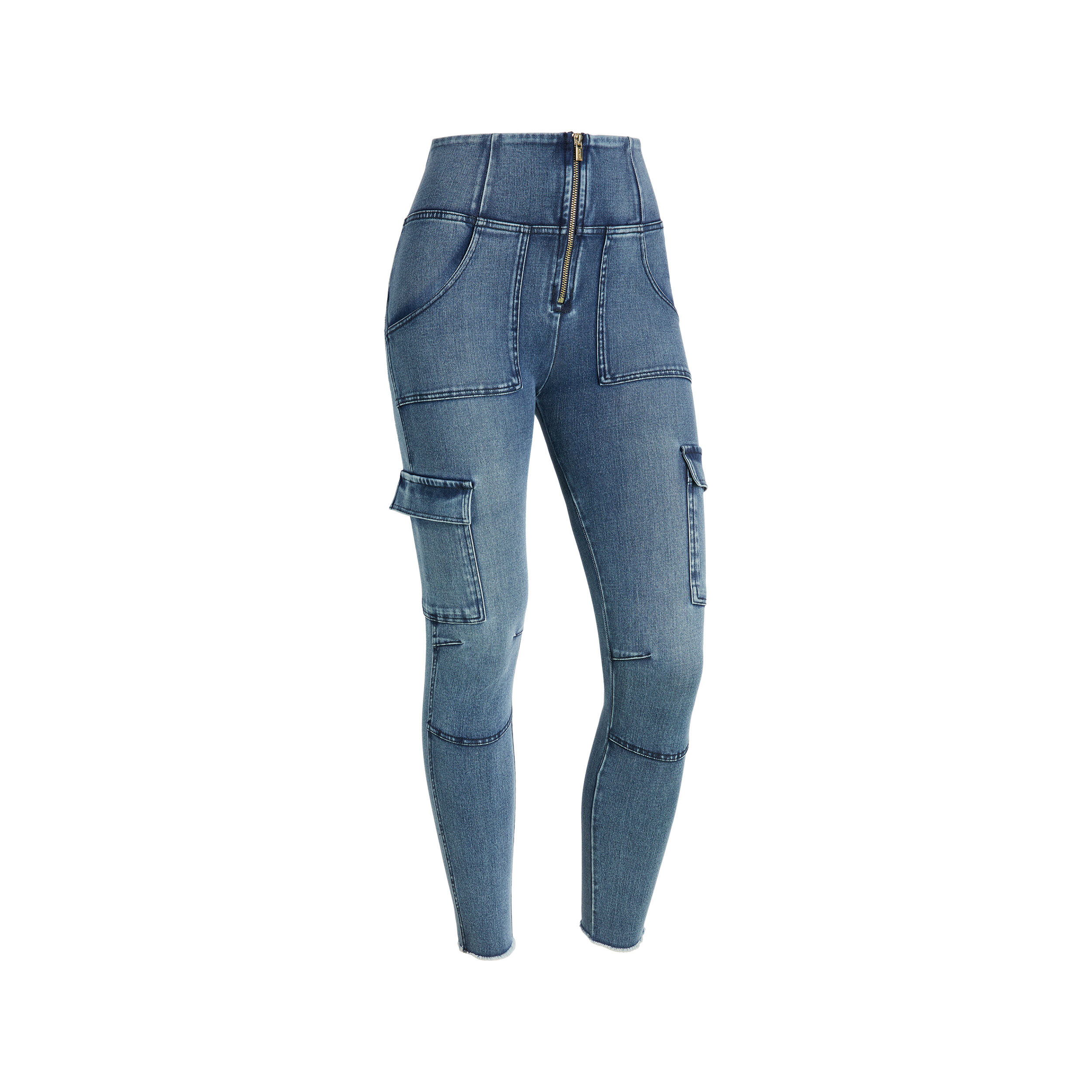 Freddy Jeans push up WR.UP® stile cargo vita alta e lunghezza 7/8 Denim Blu Scuro-Blue Seams Donna Extra Large