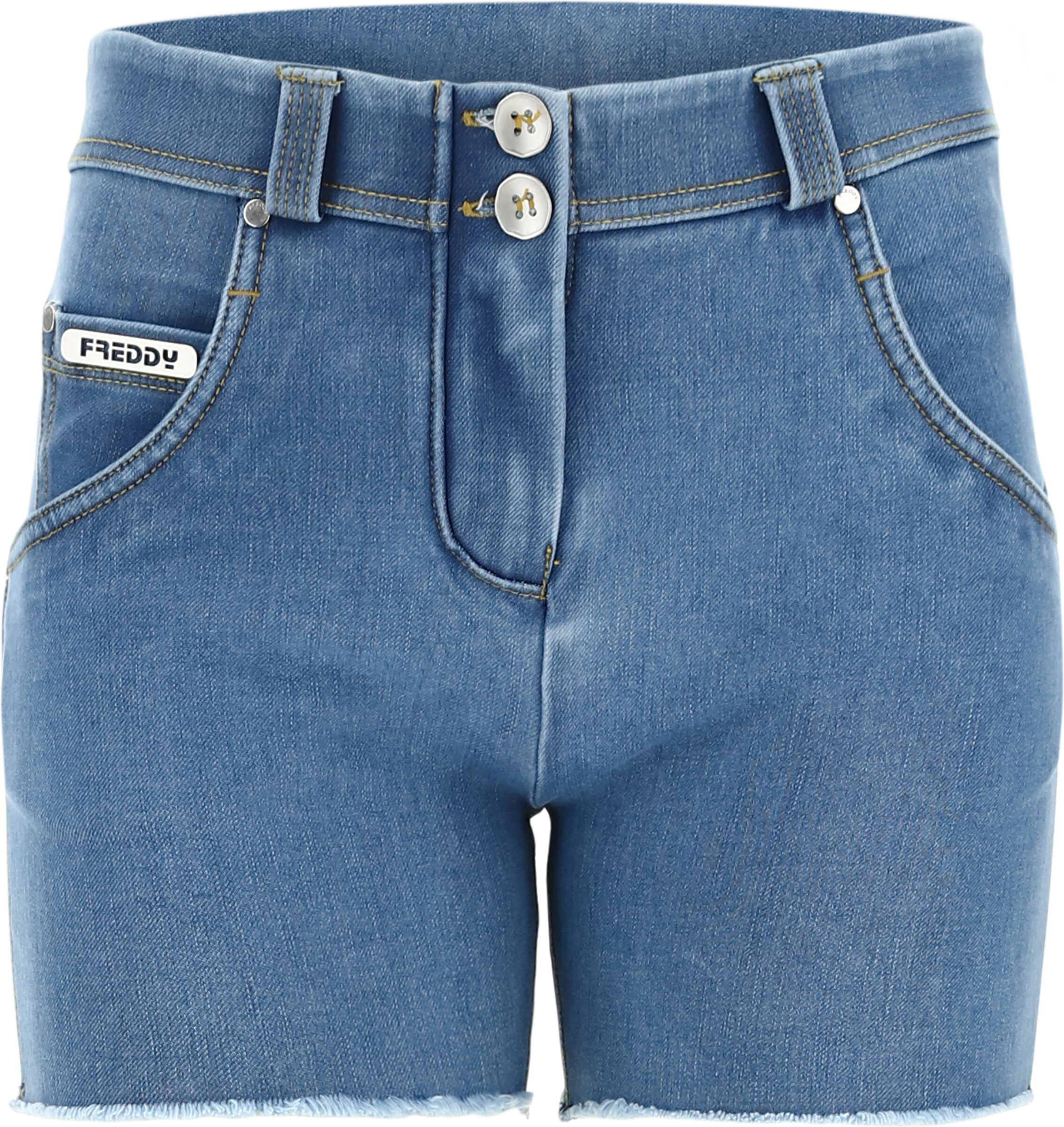 Freddy Shorts push up WR.UP® sfrangiati vita regular in denim navetta ecologico Jeans Chiaro-Cuciture Gialle Donna Large