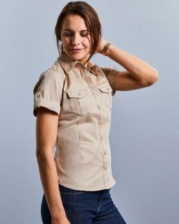 Russell 100 Camicia donna maniche corte con risvolto neutro o personalizzato