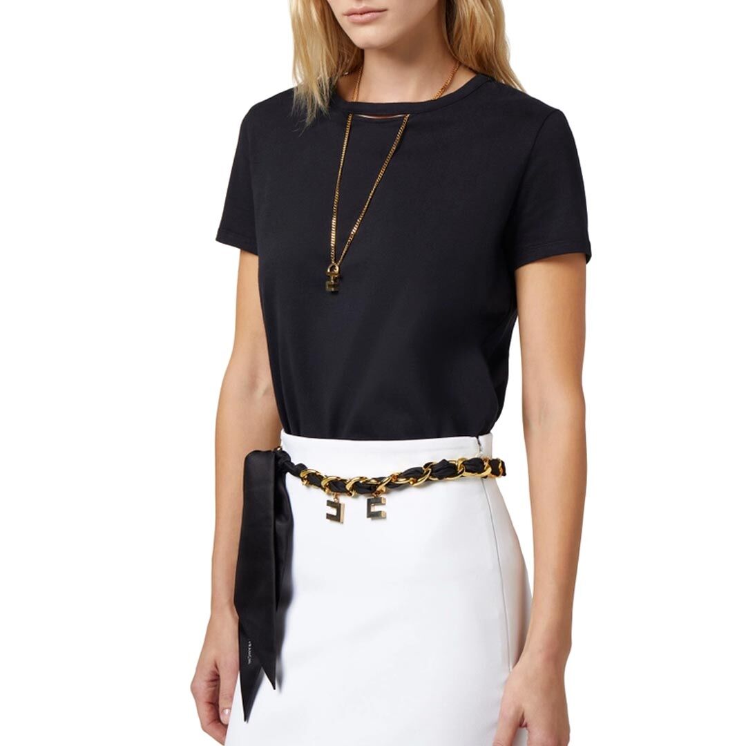 ELISABETTA FRANCHI T-SHIRT IN JERSEY CON CUT-OUT E COLLANA donna gesso MA01741E2 40