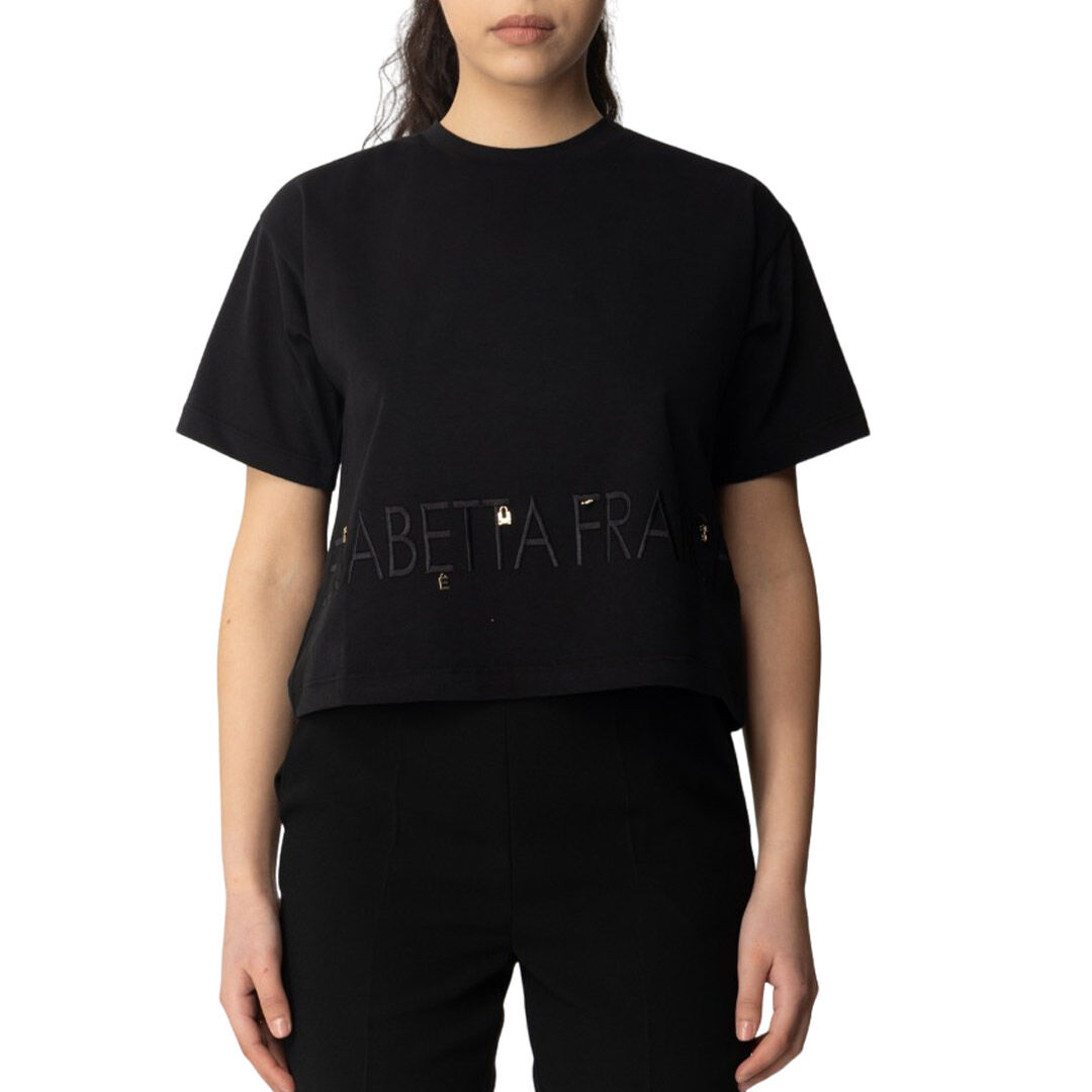 ELISABETTA FRANCHI T-SHIRT IN JERSEY CON LOGO E CHARMS donna nero MA00141E2 42