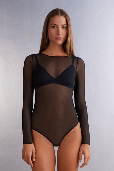 Intimissimi Body Manica Lunga in Tulle Donna Nero Taglia S