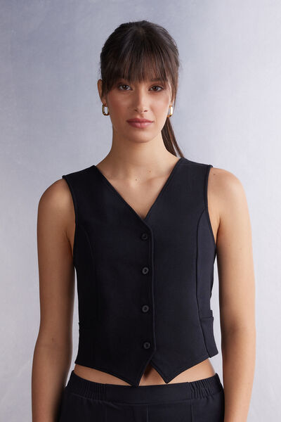 Intimissimi Gilet in Cotone Donna Nero Taglia S