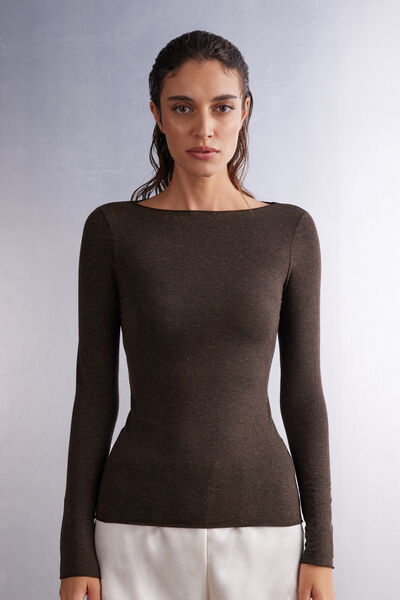 Intimissimi Maglia Girocollo in Modal Light con Cashmere Lamè Donna Marrone Taglia M