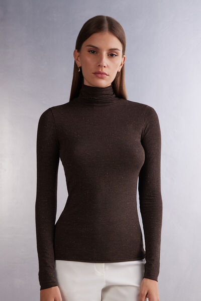 Intimissimi Maglia Collo Alto in Modal Light con Cashmere Lamè Donna Marrone Taglia S