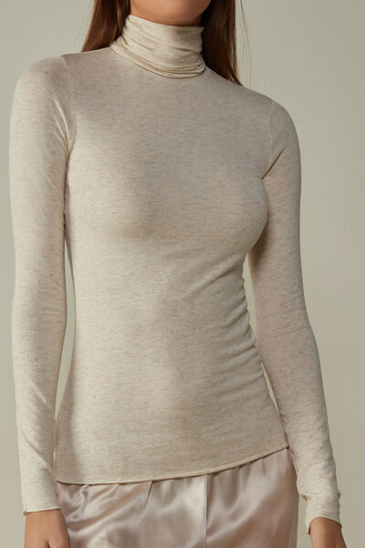 Intimissimi Maglia Collo Alto in Modal Light con Cashmere Lamè Donna Rosa Chiaro Taglia S