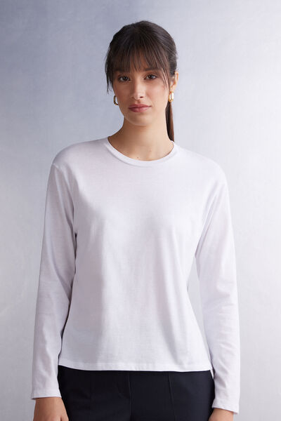 Intimissimi Maglia Manica Lunga Boxy Fit in Cotone Donna Bianco Taglia L