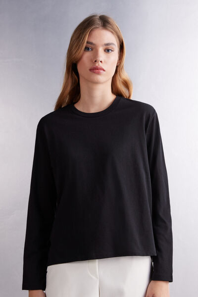 Intimissimi Maglia Manica Lunga Boxy Fit in Cotone Donna Nero Taglia S