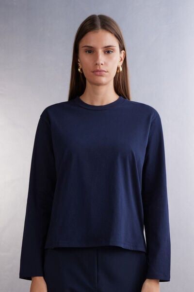 Intimissimi Maglia Manica Lunga Boxy Fit in Cotone Donna Blu Taglia M