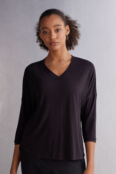 Intimissimi Maglia Scollo a V in Fresh Bamboo Donna Nero Taglia S