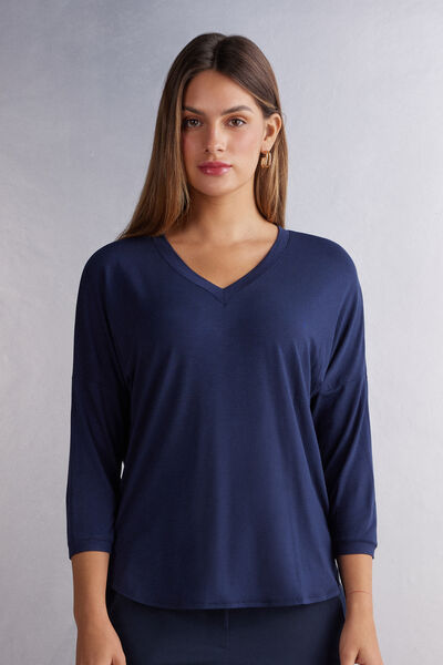 Intimissimi Maglia Scollo a V in Fresh Bamboo Donna Blu Taglia S