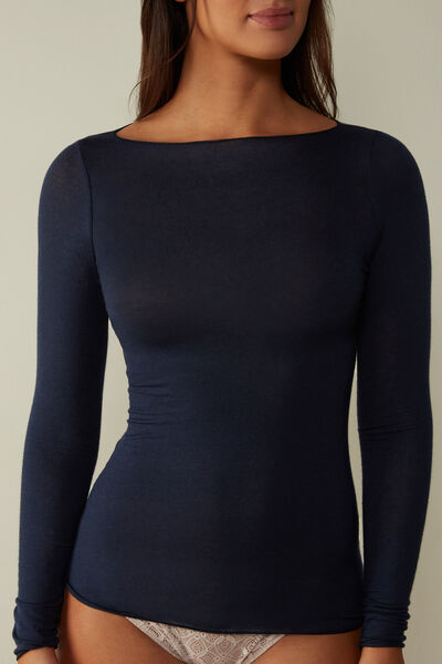 Intimissimi Maglia in Modal Ultralight con Cashmere con scollo a Barchetta Donna Blu Taglia XL